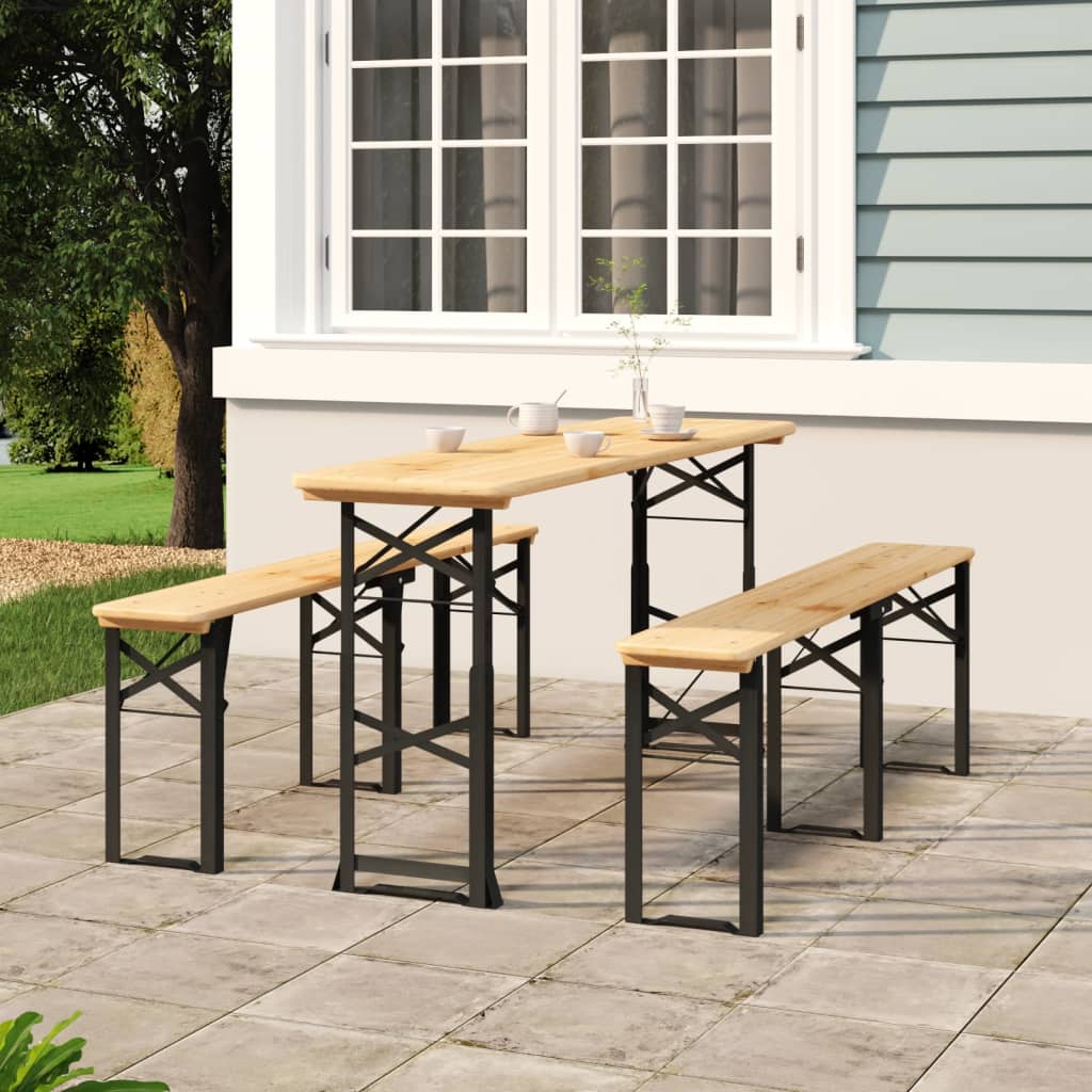 HKH Mesa de Cerveja Dobrável 170x50x75/105 Cm Madeira Abeto Maciça - Marrom