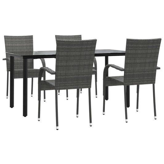 HKH 5 Pcs Conjunto de Jantar P/ Jardim Vime Pe Cinzento - Cinzeto