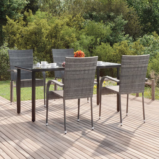 HKH 5 Pcs Conjunto de Jantar P/ Jardim Vime Pe Cinzento - Cinzeto