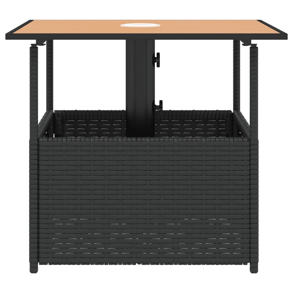 Mesa de Jardín HKH con Agujero para Sombrilla Mimbre Patas Negras
