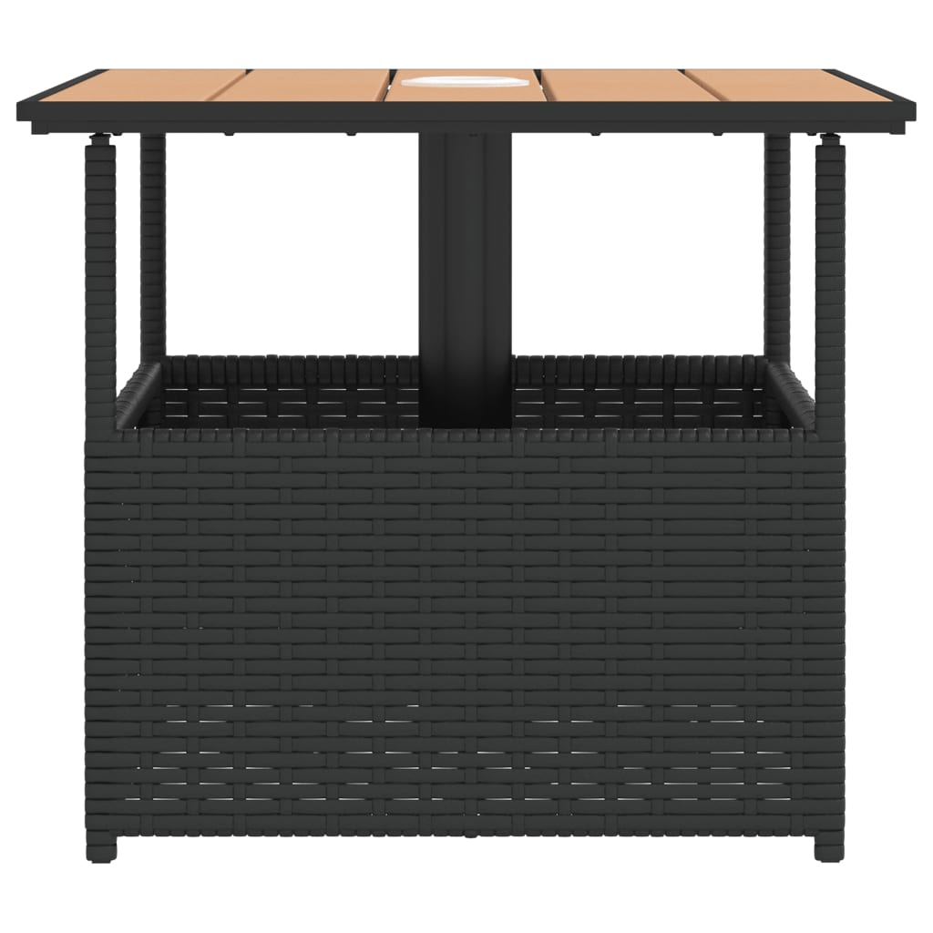 Mesa de Jardín HKH con Agujero para Sombrilla Mimbre Patas Negras