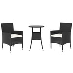 HKH 3 Pcs Conjunto Bistrô de Jardim C/ Almofadões Vime Pe - Preto