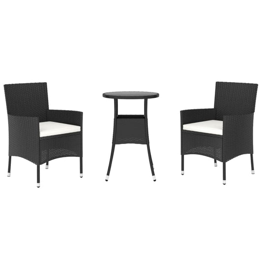HKH 3 Pcs Conjunto Bistrô de Jardim C/ Almofadões Vime Pe - Preto