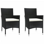 HKH 3 Pcs Conjunto Bistrô de Jardim C/ Almofadões Vime Pe - Preto