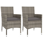 HKH 3 Pcs Conjunto Bistrô de Jardim C/ Almofadões Vime Pe Cinza - Cinzento
