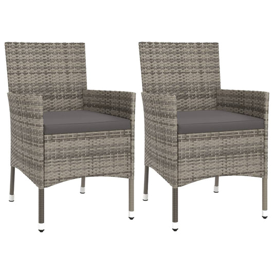 HKH 3 Pcs Conjunto Bistrô de Jardim C/ Almofadões Vime Pe Cinza - Cinzento