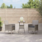 HKH 3 Pcs Conjunto Bistrô de Jardim C/ Almofadões Vime Pe Cinza - Cinzento