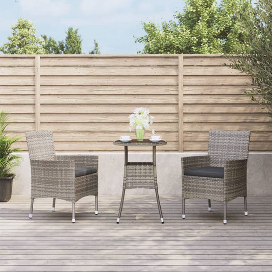 HKH 3 Pcs Conjunto Bistrô de Jardim C/ Almofadões Vime Pe Cinza - Cinzento
