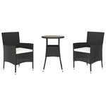 HKH 3 Pcs Conjunto Bistrô de Jardim C/ Almofadões Vime Pe - Preto