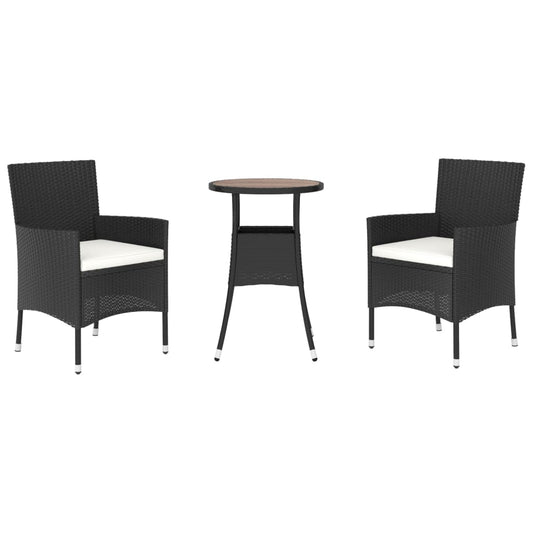 HKH 3 Pcs Conjunto Bistrô de Jardim C/ Almofadões Vime Pe - Preto