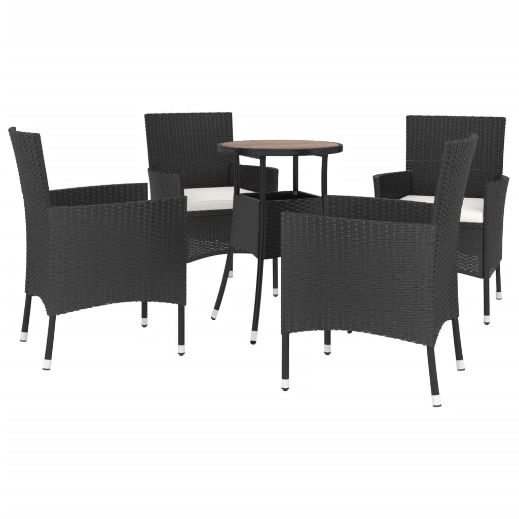 HKH 5 Pcs Conjunto Bistrô de Jardim C/ Almofadões Vime Pe - Preto