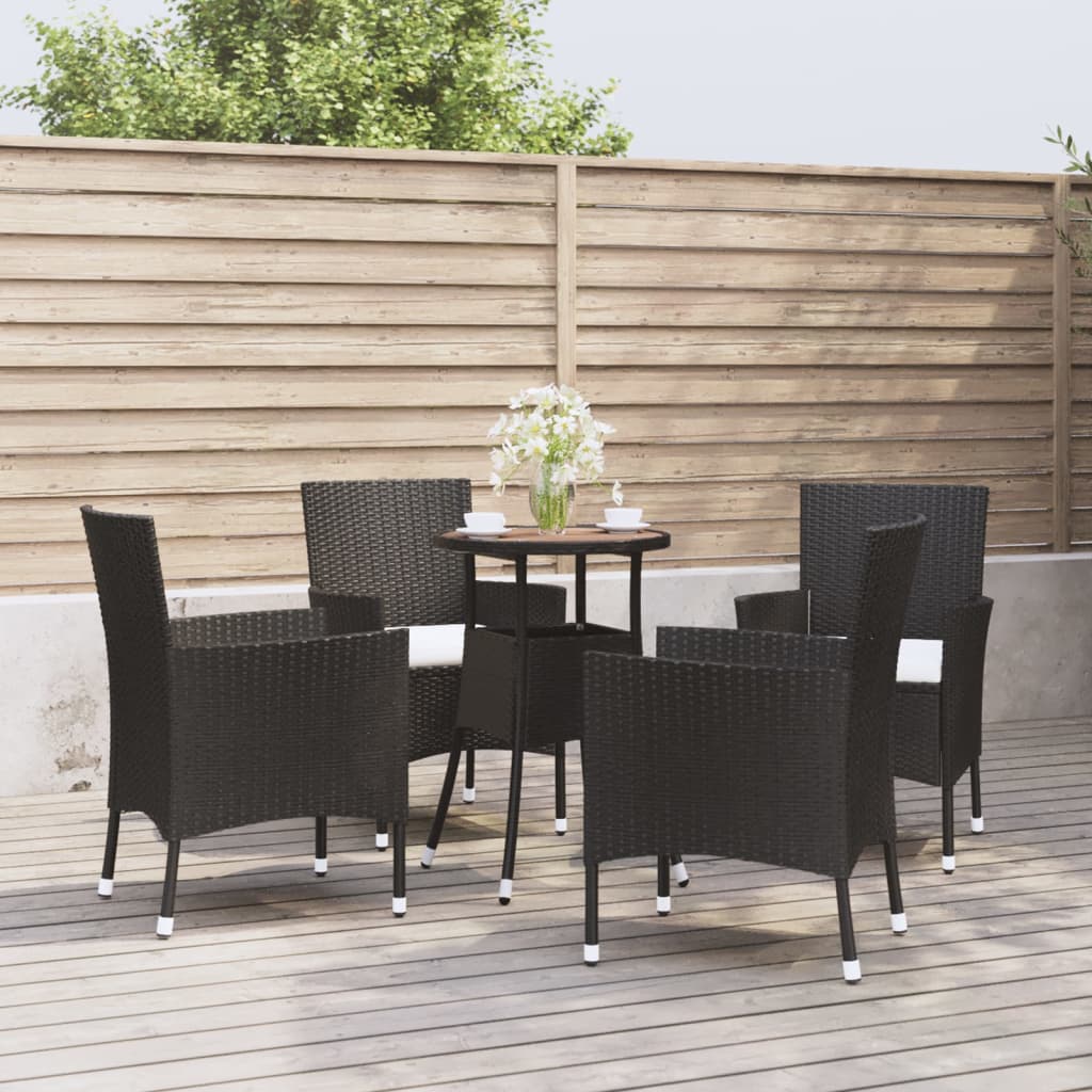 HKH 5 Pcs Conjunto Bistrô de Jardim C/ Almofadões Vime Pe - Preto