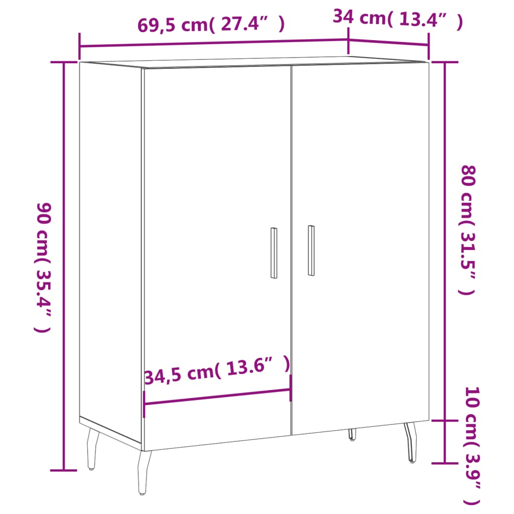 Aparador clásico HKH de madera, metal 69,5 x 34 x 90 cm - Roble Sonoma