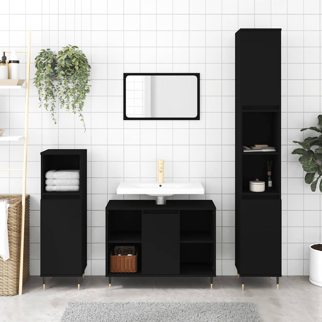 HKH Armario de Baño - 80x33x60 cm - Negro