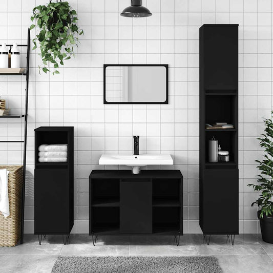 HKH Armário de Casa de Banho - 80x33x60 Cm - Preto