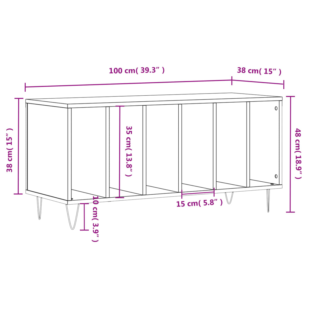 HKH Armario para Discos - 100x38x48 Cm - Negro