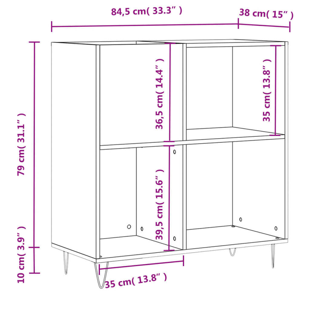 HKH Armario para Discos - 84,5x38x89 cm - Negro
