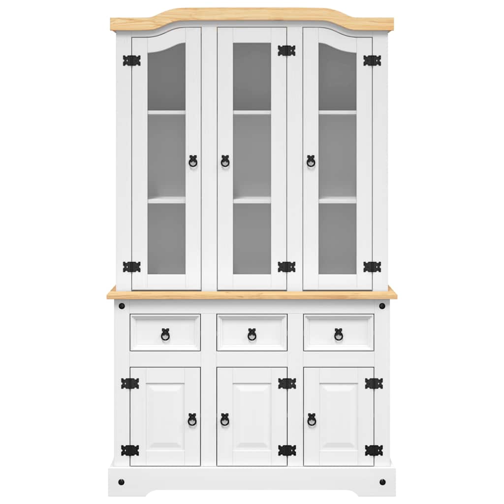 HKH Armário Alto Corona Pinho Mexicano Maciço Branco em Madeira de Pinho Maciça, derivados de Madeira, Vidro com 6 Portas e 3 Gavetas 112 X 43 X 196 Cm