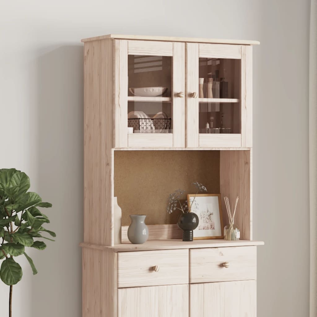 HKH Tapa para Cómoda Alta de Madera Maciza de Pino (Sin Tratar), Cristal 77 X 30 X 92 Cm