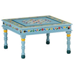 HKH Mesa de Centro Pintada à Mão Mangueira Maciça Turquesa - Azul