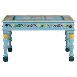HKH Mesa de Centro Pintada à Mão Mangueira Maciça Turquesa - Azul