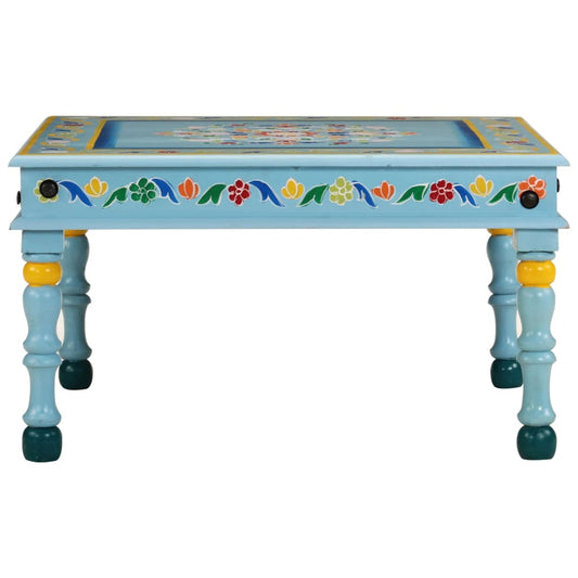 HKH Mesa de centro pintada a mano de madera maciza de mango color turquesa - Azul