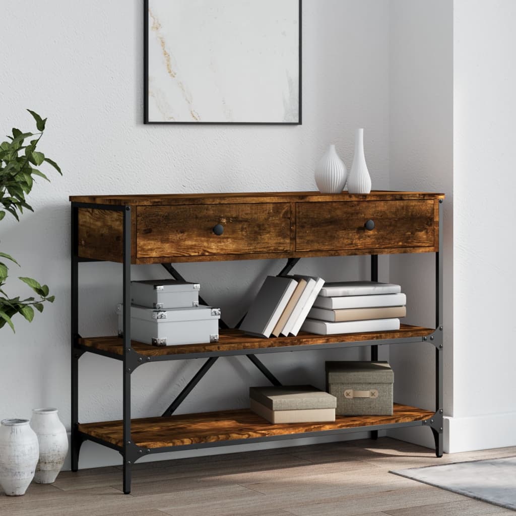 Mesa auxiliar HKH con cajones/estantes en derivados de madera y en roble ahumado