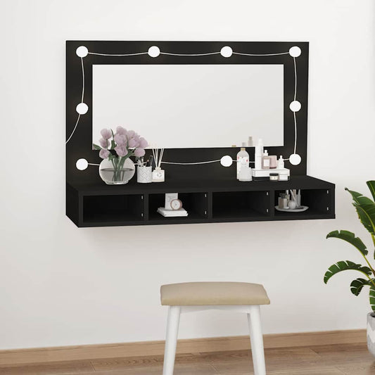 HKH Armário Espelhado com Luzes LED - 90x31,5x62 Cm - Preto