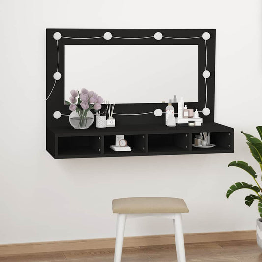HKH Armário Espelhado com Luzes LED - 90x31,5x62 Cm - Preto
