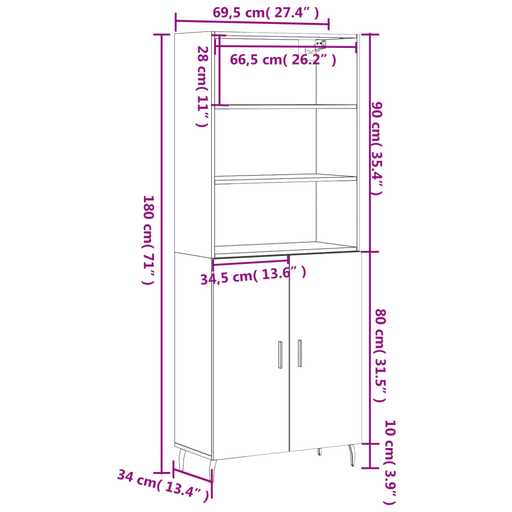 HKH Armario Alto en derivados de Madera, Metal 69,5 X 34 X 180 Cm - Roble Sonoma