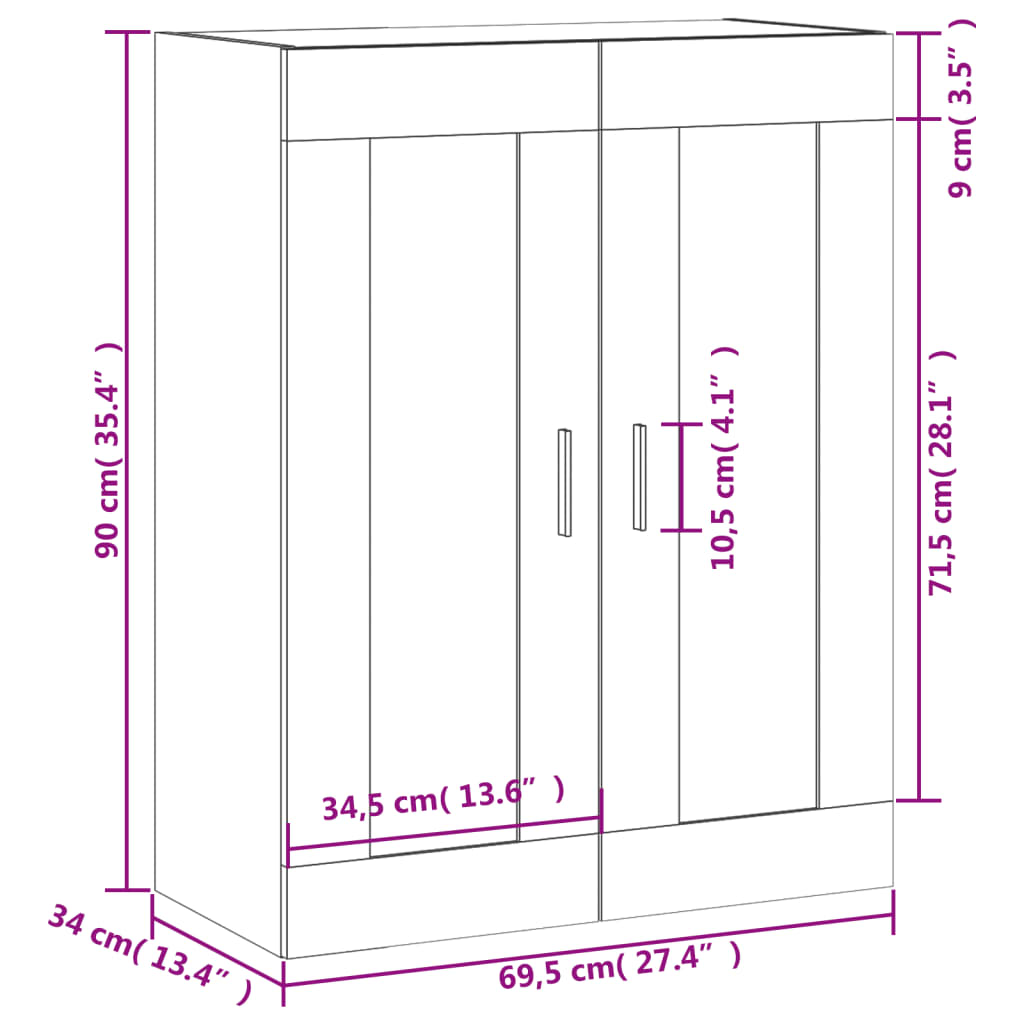 HKH Armario de pared alto en derivados de madera, Aluminio 69,5 x 34 x 90 cm - Negro