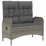HKH 2 Pcs Conjunto de Jantar P/ Jardim C/ Almofadões Vime Pe Cinza - Cinzento