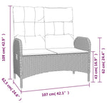 HKH 2 Pcs Conjunto de Jantar P/ Jardim C/ Almofadões Vime Pe Cinza - Cinzento