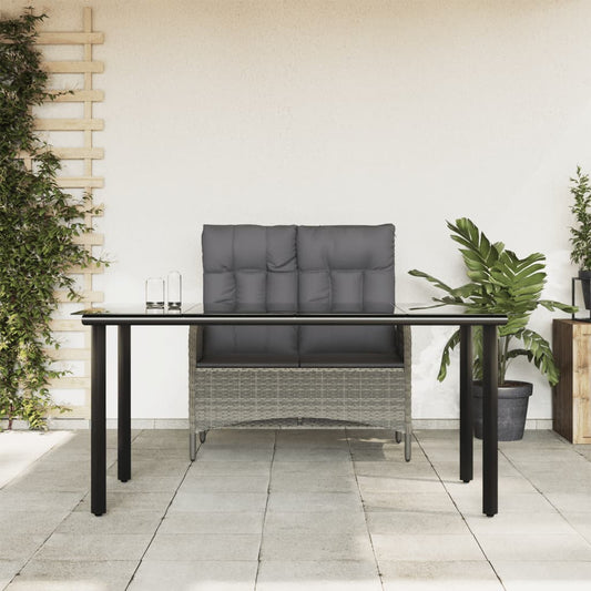 HKH 2 Pcs Conjunto de Jantar P/ Jardim C/ Almofadões Vime Pe Cinza - Cinzento
