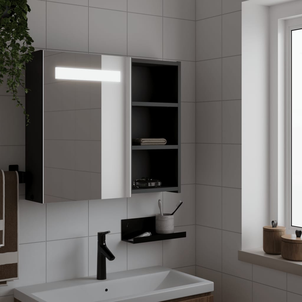 HKH Armário Espelhado P/ Casa de Banho C/ Leds - Preto