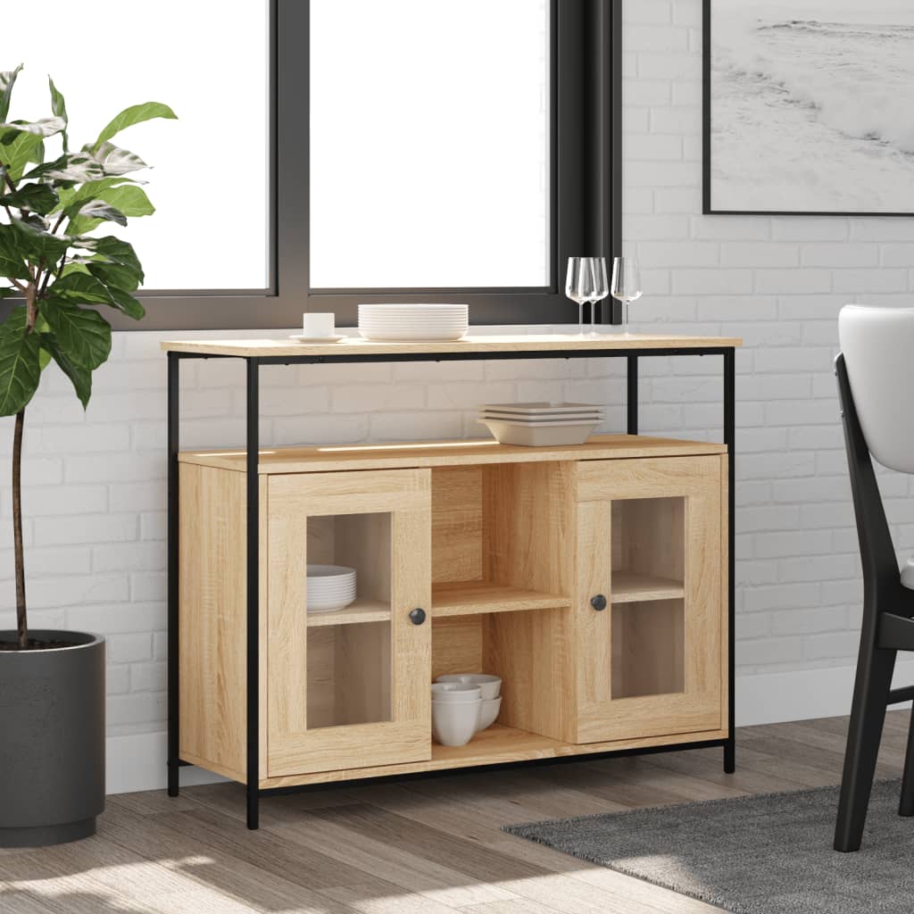 HKH Aparador Clásico en derivados de Madera, Acero, Vidrio 100 X 35 X 80 Cm - Roble Sonoma