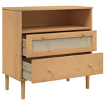 Aparador HKH Senja Aspecto Ratán Rústico de Madera Maciza de Pino con Tiradores de Madera 75 x 35 x 20 cm - Marrón