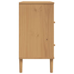 Aparador HKH Senja Aspecto Ratán Rústico de Madera Maciza de Pino con Tiradores de Madera 75 x 35 x 20 cm - Marrón