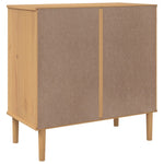 Aparador HKH Senja Aspecto Ratán Rústico de Madera Maciza de Pino con Tiradores de Madera 75 x 35 x 20 cm - Marrón