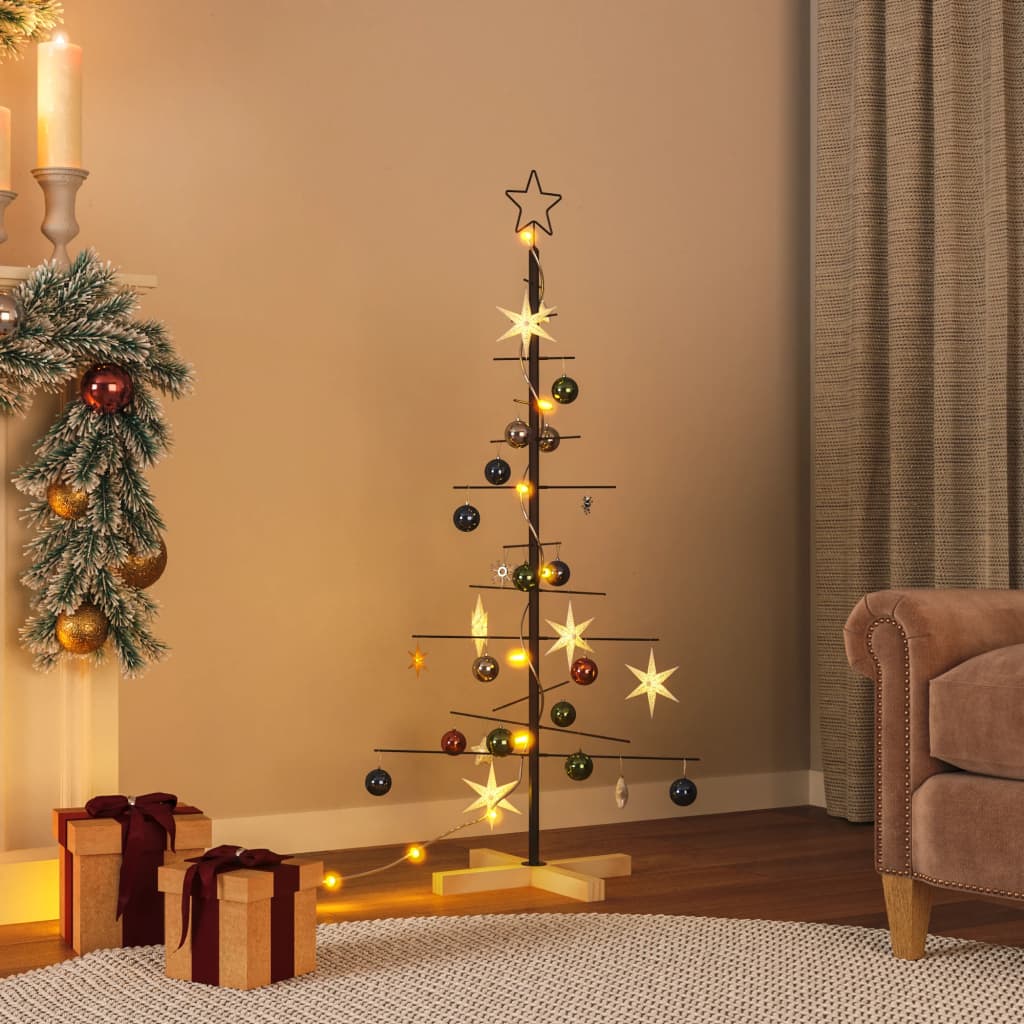 HKH Árbol de Navidad con Base de Madera en Metal Negro