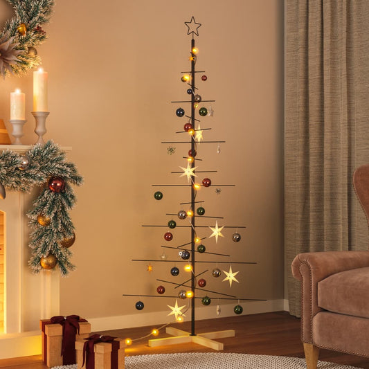 HKH Árvore de Natal de com Base em Madeira em Metal PReto