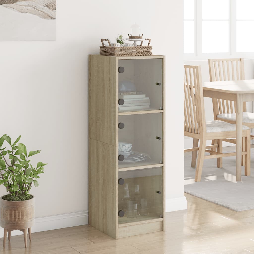 HKH Aparador Alto en derivados de Madera, Vidrio con 3 Estantes 35 X 37 X 109 Cm - Roble Sonoma