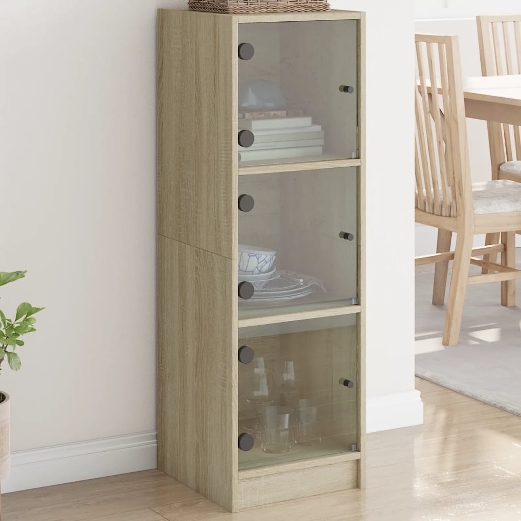 HKH Aparador Alto en derivados de Madera, Vidrio con 3 Estantes 35 X 37 X 109 Cm - Roble Sonoma