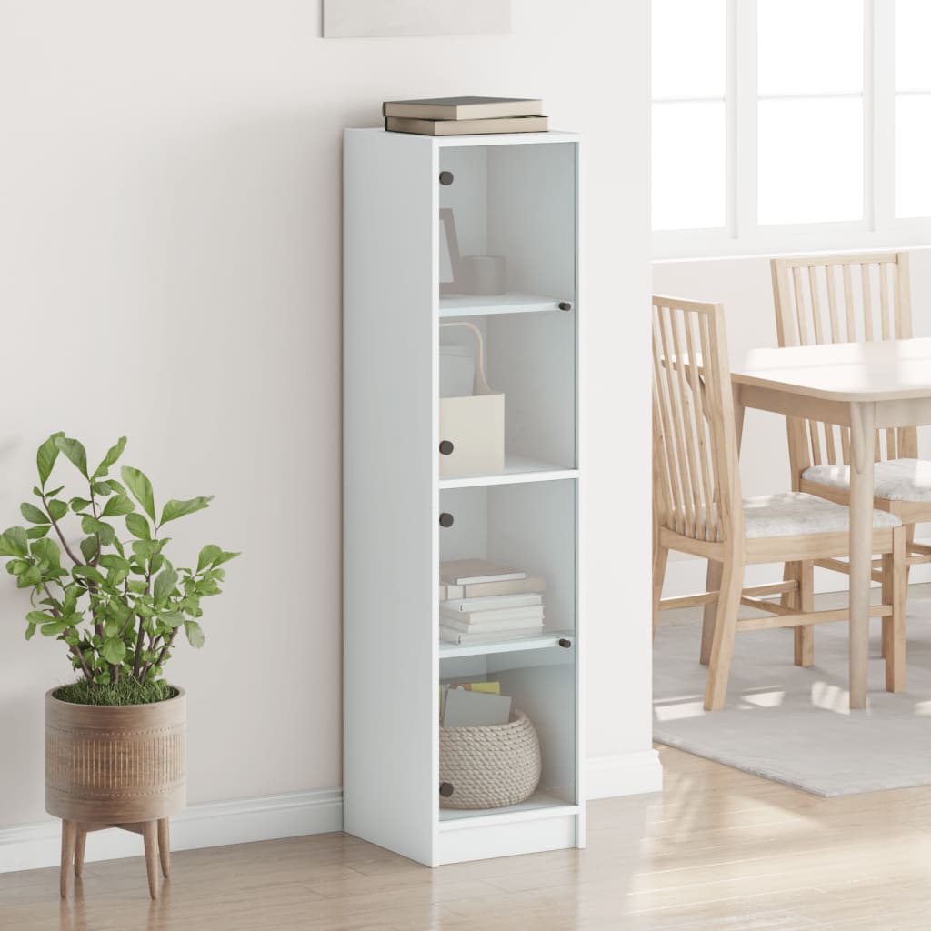 Aparador alto HKH de madera prensada y cristal con cuatro compartimentos de 35 x 37 x 142 cm - Blanco