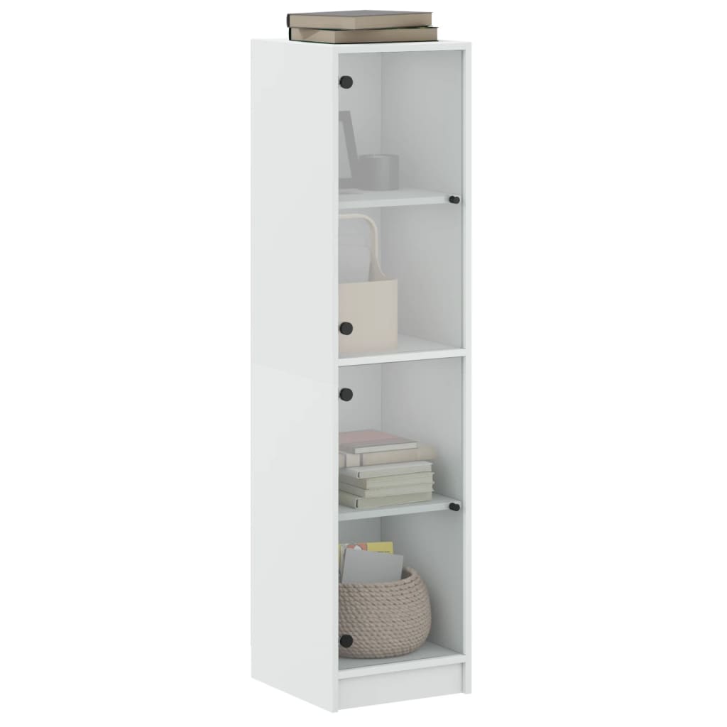 Aparador alto HKH de madera prensada y cristal con cuatro compartimentos de 35 x 37 x 142 cm - Blanco