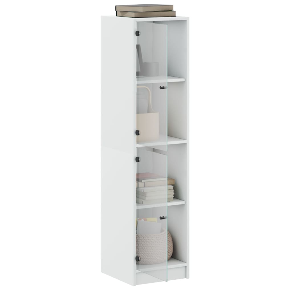 Aparador alto HKH de madera prensada y cristal con cuatro compartimentos de 35 x 37 x 142 cm - Blanco