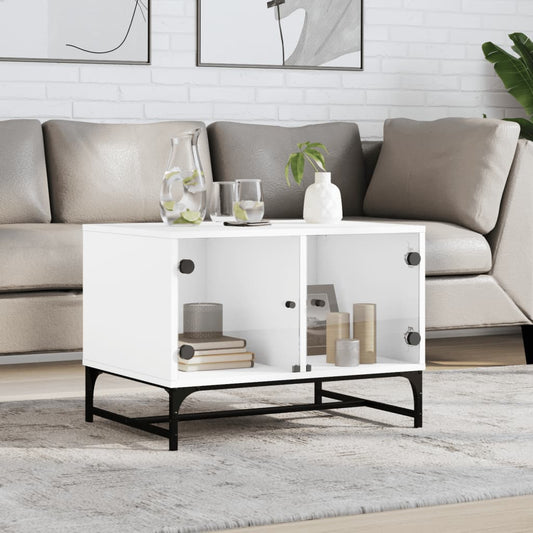 Mesa de centro HKH con puertas de cristal blancas