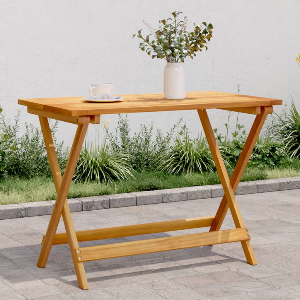 HKH Mesa de Jardín Plegable 90x52, Madera de Acacia Maciza - Marrón