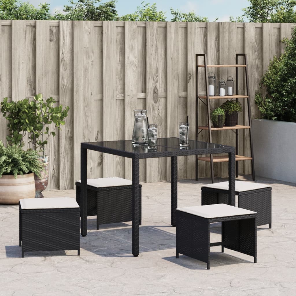 HKH Bancos de Jardim com Almofadões 4 Pcs 41x41x36 Cm Vime Pe - Preto