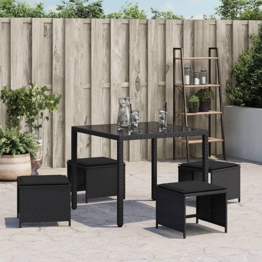 HKH Bancos de Jardim com Almofadões 4 Pcs 41x41x36 Cm Vime Pe - Preto